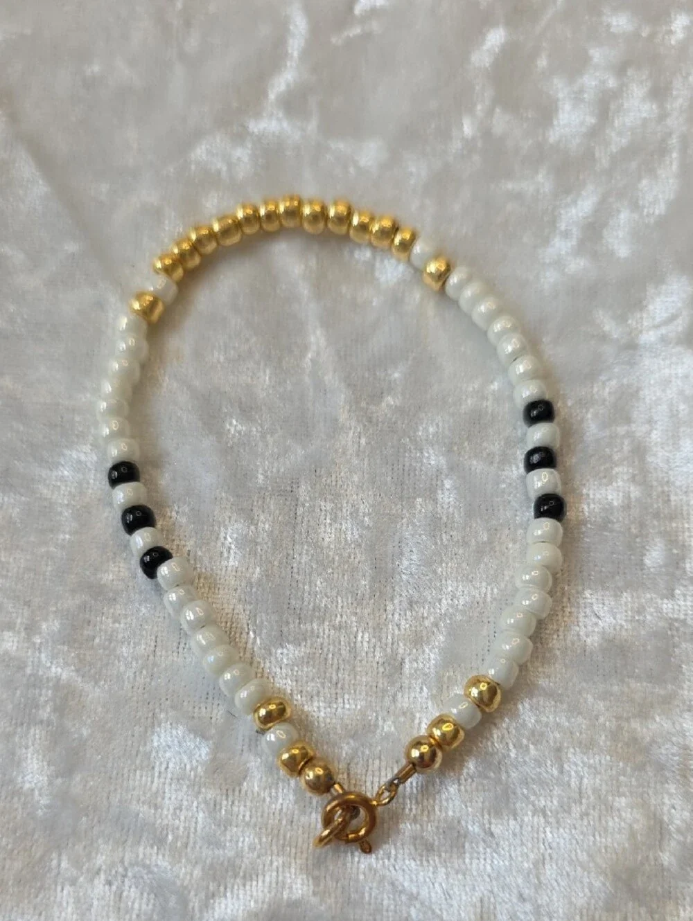Gold Accent Black & White Beaded Bohemian, Colorblock Bracelet Set